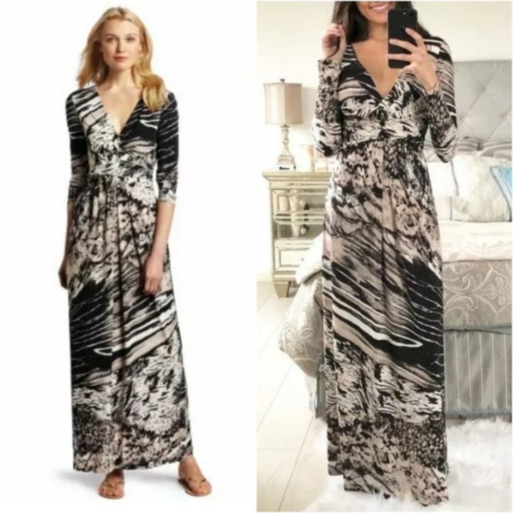 BCBG MaxAzria Pearl and Brown Long Sleeve Abstract Maxi Dress XS - Picture 4 of 13